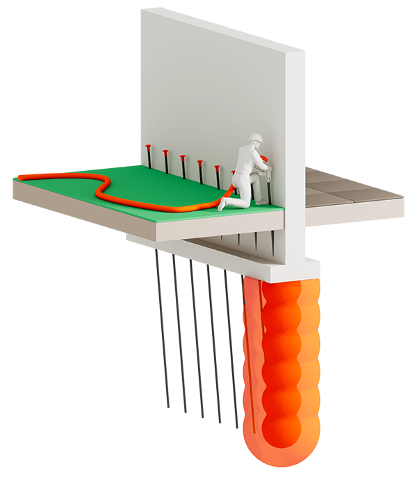 Patentiertes Uretek Multipoint Injektionssystem 3D Grafik